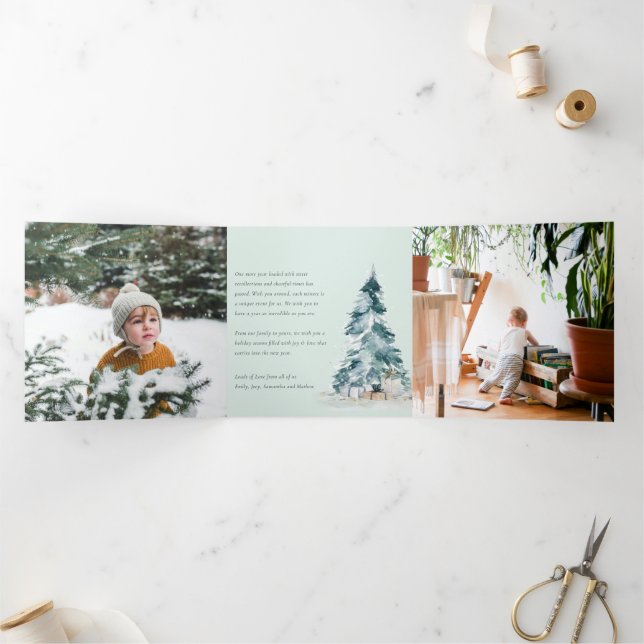 Peace Snow Pine Christmas Tree Gifts 3 Photos Tri-Fold Holiday Card (Inside)