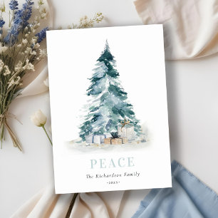 Peace Snow Watercolor Pine Christmas Tree Gifts Holiday Card
