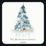 Peace Snow Watercolor Pine Christmas Tree Gifts Square Sticker<br><div class="desc">If you need any further customisation please feel free to message me on yellowfebstudio@gmail.com.</div>