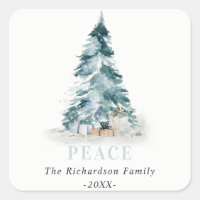 Peace Snow Watercolor Pine Christmas Tree Gifts