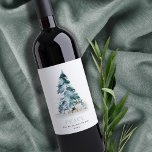 Peace Snow Watercolor Pine Christmas Tree Gifts Wine Label<br><div class="desc">If you need any further customisation please feel free to message me on yellowfebstudio@gmail.com.</div>