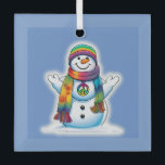 Peace Snowman Glass Tree Decoration<br><div class="desc">A cute snowman with a wish for peace this holiday season. Image is inclusive for Christmas,  Winter Solstice,  Yule,  and Hanukkah.</div>