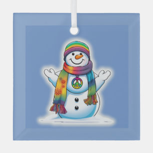Peace Snowman Glass Tree Decoration
