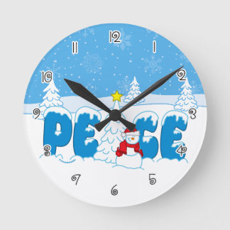 Peace Snowman Screwball Graphics Christmas Round Clock