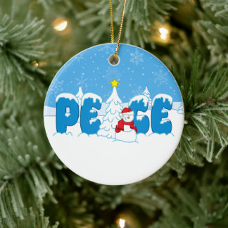 Peace Snowman Screwball Graphics Holiday Ceramic Tree Decoration