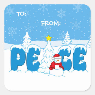 Peace Snowman Screwball Graphics TO FROM Gift Square Sticker