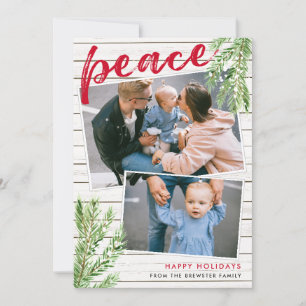 Peace, Snowy Evergreen 2 Photo Holiday Card
