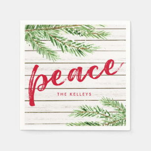 Peace, Snowy Evergreen Personalised Holiday Napkin