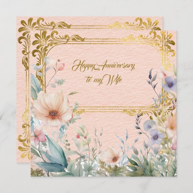 Peace Spring flower border with gold frame Card (Front/Back)