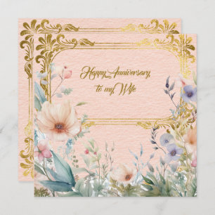 Peace Spring flower border with gold frame Card
