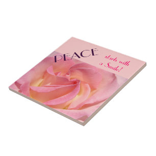 Peace starts with a Smile Tile Art Pink Rose