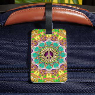 Peace Sun Happy Hippie Colourful Mandala Luggage Tag