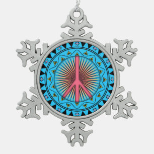 Peace ~ Sun Snowflake Pewter Christmas Ornament