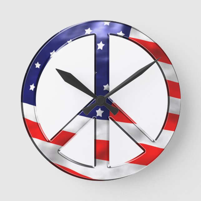Peace Symbol American Flag Wall Art Round Clock (Front)