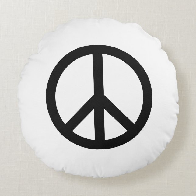 Peace symbol Anti War black white modern Round Cushion (Front)