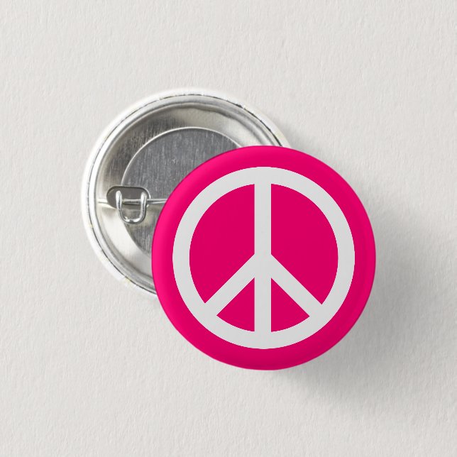 Peace symbol Anti War hot pink and white 3 Cm Round Badge (Front & Back)