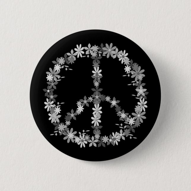 Peace symbol flower power 6 cm round badge (Front)