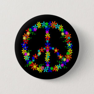 Peace Symbol Flower Power 6 Cm Round Badge