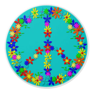Peace symbol flower power ceramic knob