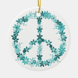 Peace symbol flower power ceramic tree decoration