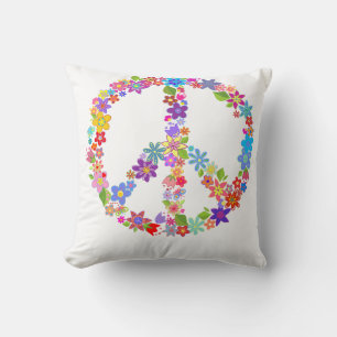 Peace Symbol Flower Power Colourful Design Cushion