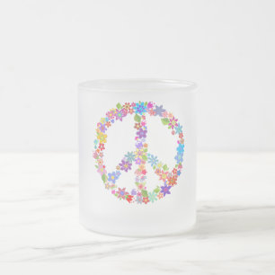 Peace Symbol Flower Power Colourful Design Frosted Glass Coffee Mug
