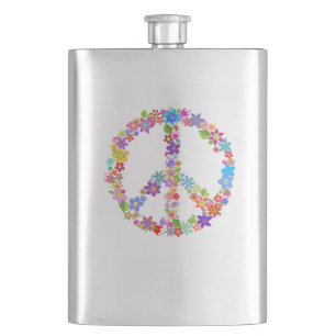 Peace Symbol Flower Power Colourful Design Hip Flask