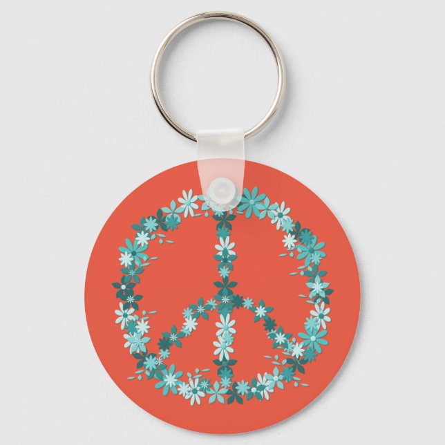 Peace symbol flower power key ring (Front)