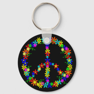 Peace Symbol Flower Power Key Ring