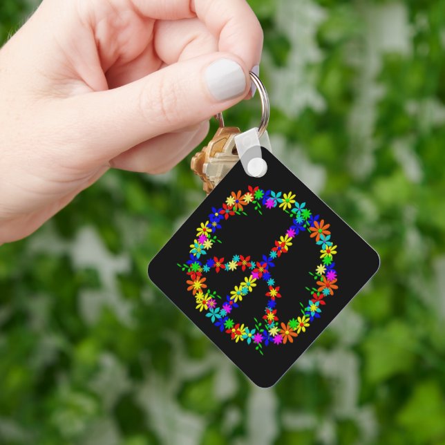 Peace Symbol Flower Power Keychain (Hand)