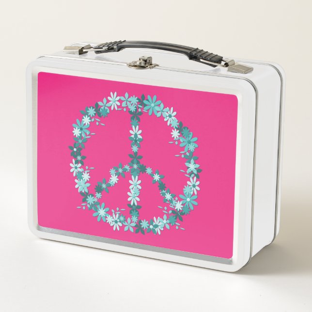 Peace symbol flower power metal lunch box (Front)