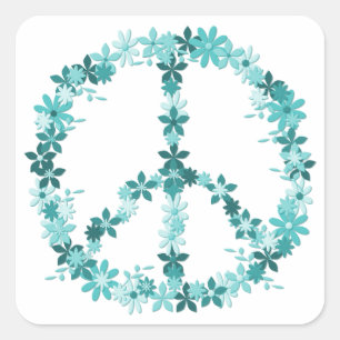 Peace symbol flower power square sticker