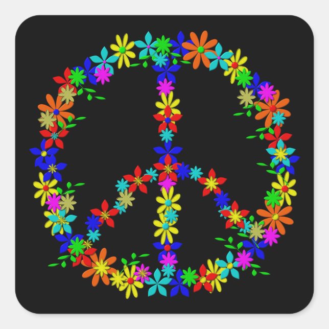 Peace Symbol Flower Power Square Sticker (Front)