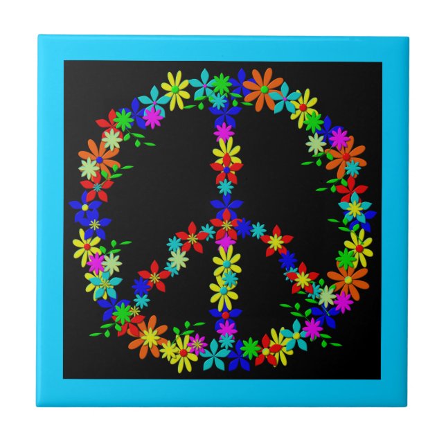 Peace Symbol Flower Power Tile (Front)