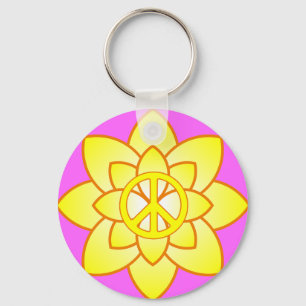 Peace Symbol Flower - Yellow Key Ring