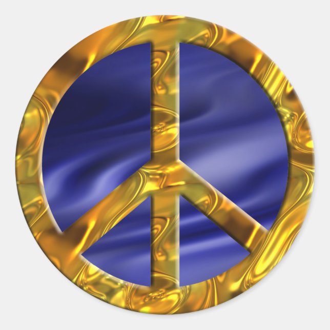 PEACE symbol - GOLD | blue waves Classic Round Sticker (Front)