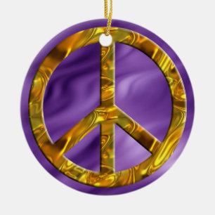 PEACE symbol - GOLD lila waves Ceramic Tree Decoration