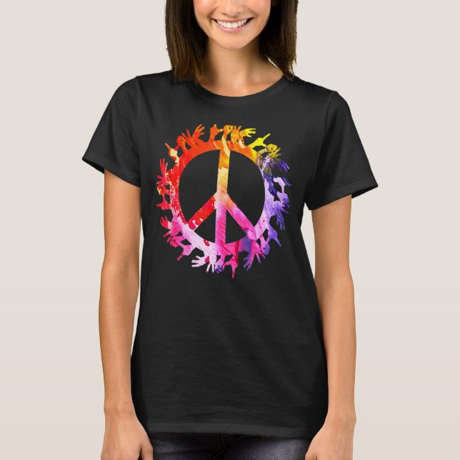 Peace Symbol Hand Sign  Tye Dye Awareness Tee (Front)