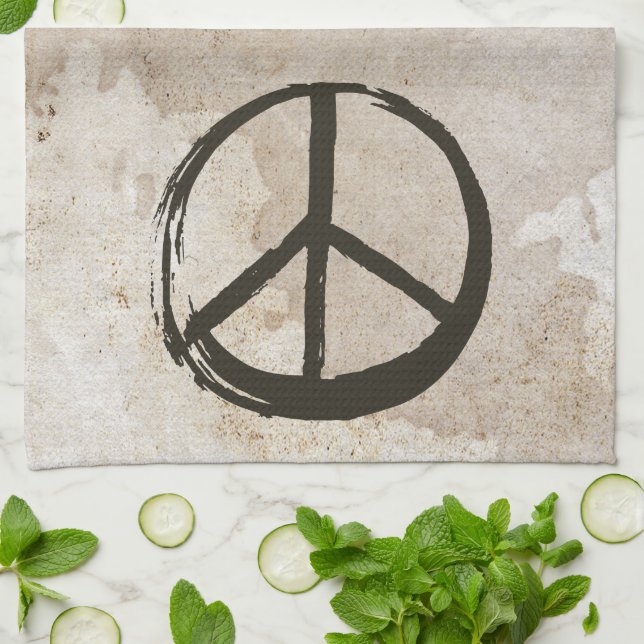 Peace Symbol Hippie Love 1960s Sign Mud Soiled Kit Tea Towel (Folded)