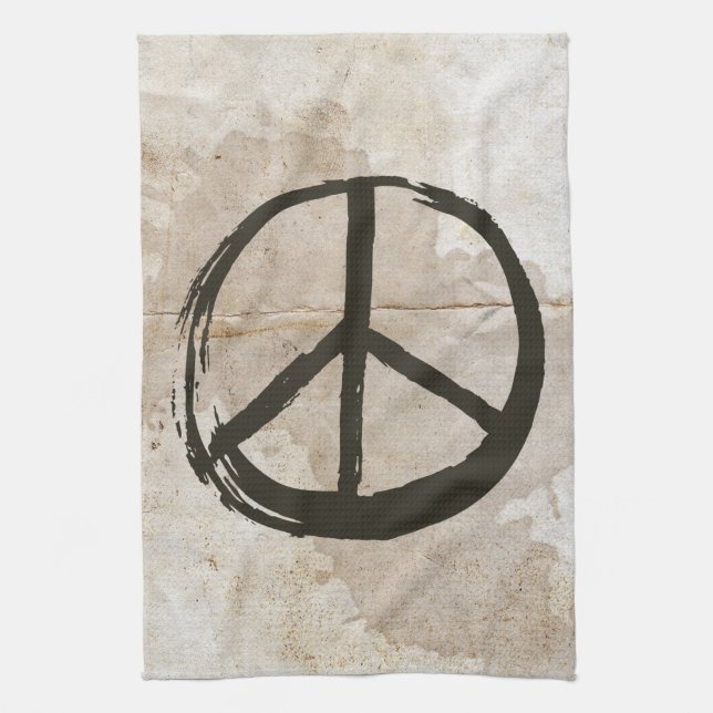 Peace Symbol Hippie Love 1960s Sign Mud Soiled Kit Tea Towel (Vertical)