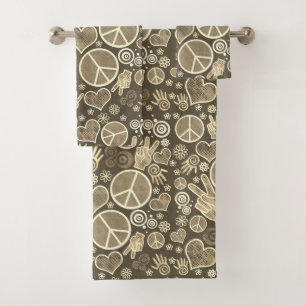 Peace Symbol Hipster Pacifism Sign Design Bath Towel Set