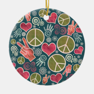 Peace Symbol Hipster Pacifism Sign Design Ceramic Tree Decoration