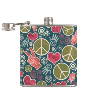Peace Symbol Hipster Pacifism Sign Design Hip Flask