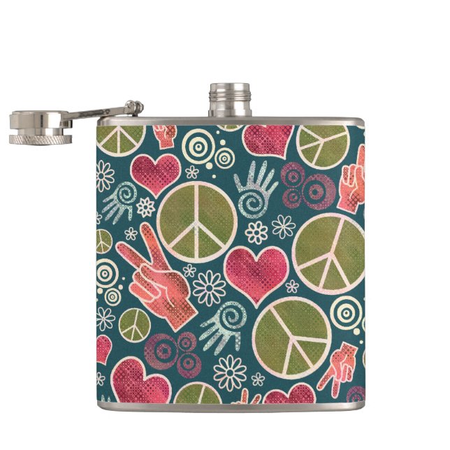 Peace Symbol Hipster Pacifism Sign Design Hip Flask (Opened)