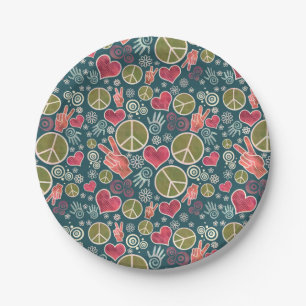 Peace Symbol Hipster Pacifism Sign Design Paper Plate