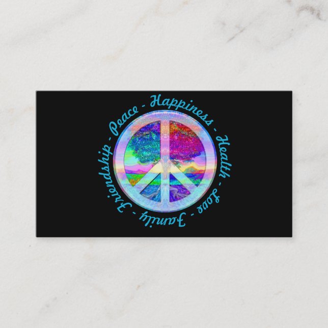 Peace Symbol in Rainbow Colours with Tree of Life Business Card (Front)