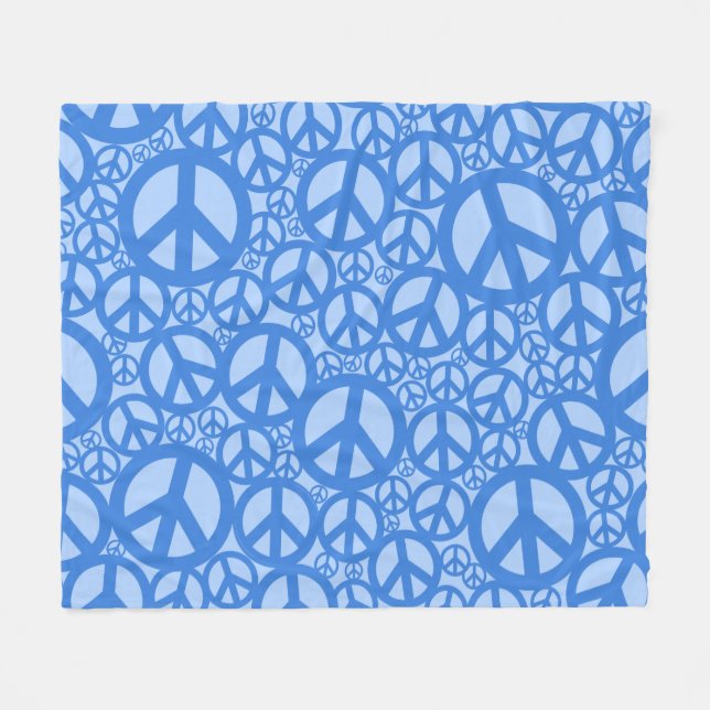 Peace Symbol Pattern Blue Fleece Blanket (Front (Horizontal))