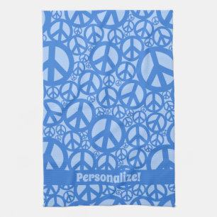 Peace Symbol Pattern Blue Tea Towel