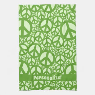 Peace Symbol Pattern Green Tea Towel