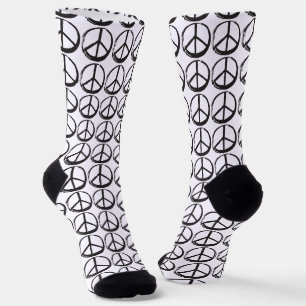 PEACE Symbol sign - 60s Hippie Elegant White Black Socks